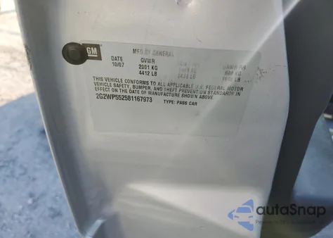 2008 Pontiac Grand Prix z USA, uszkodzony, nr VIN 2G2WP552581167973